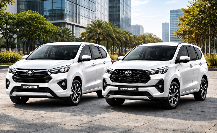 Toyota Innova Crysta and Hycross White